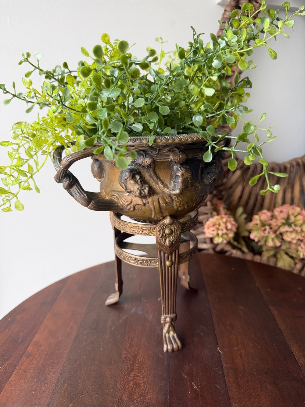 Antique WarWick Vase on Brass Lion Footed Stand (Read Description)